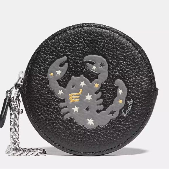 Coach Black Round Coin Purse with Scorpion Design - Picture 1 of 5